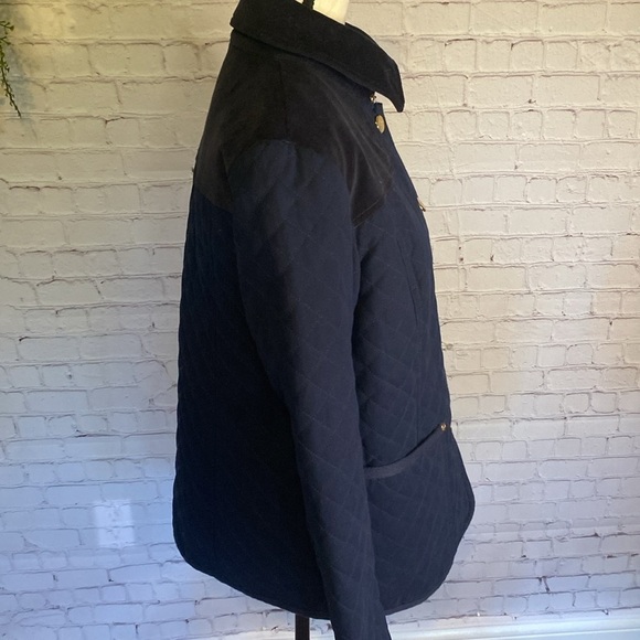 Jones New York Quilted equestrian Navy Jacket Elbow Pads Corduroy Collar Sz S - Picture 10 of 16